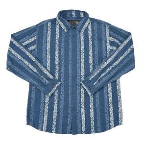 Vintage Prana Shirt Mens Large Blue Striped Button Up Hawaiian Bowling Hike Camp